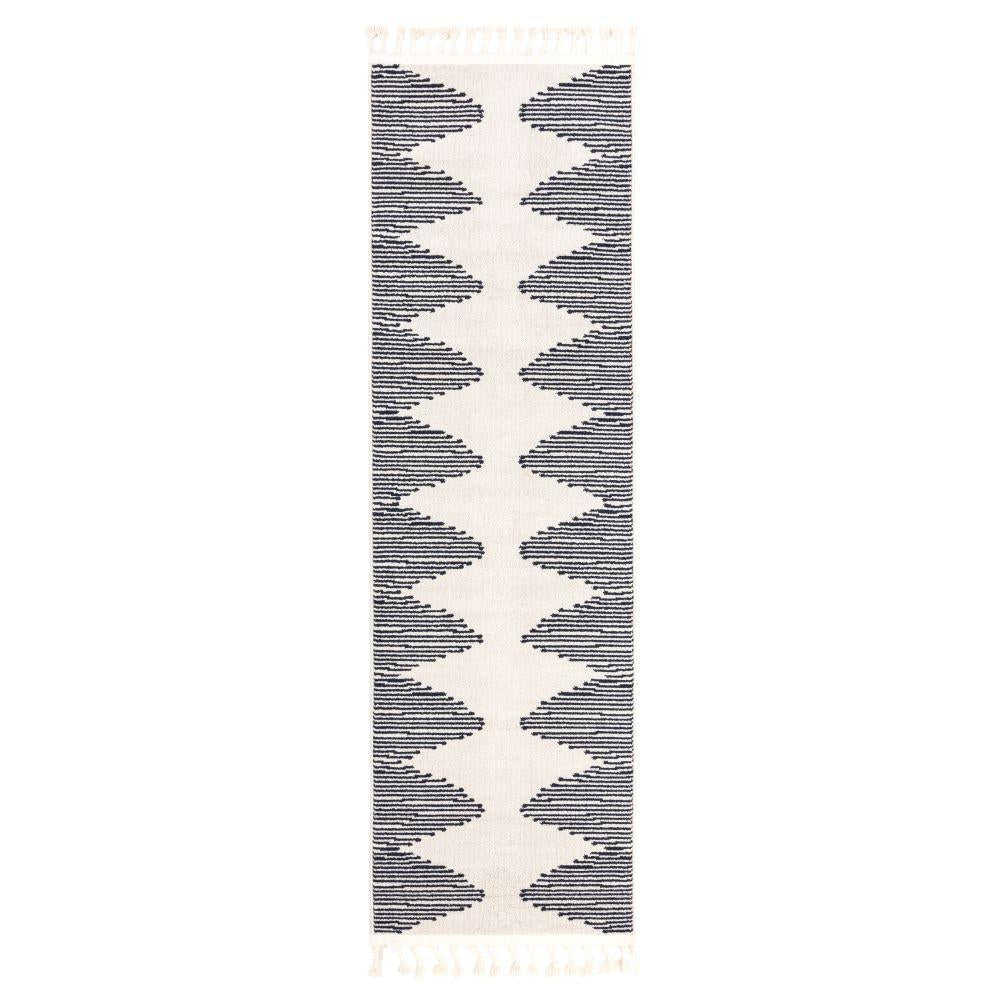 Zipped Tribal Aztec Geometric Ivory & Navy Blue Kilim-Style Rug LDL-12