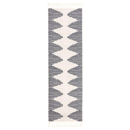 Zipped Tribal Aztec Geometric Ivory & Navy Blue Kilim-Style Rug LDL-12