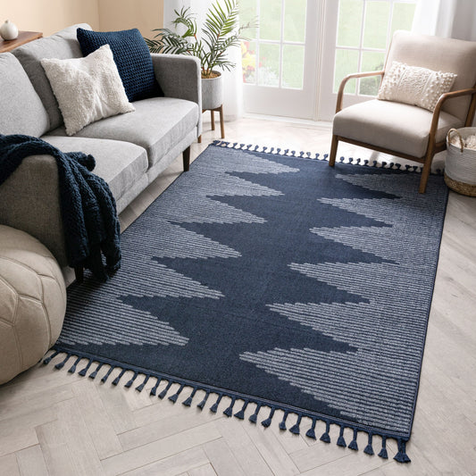 Zipped Tribal Aztec Geometric Dark Blue Kilim-Style Rug LDL-14