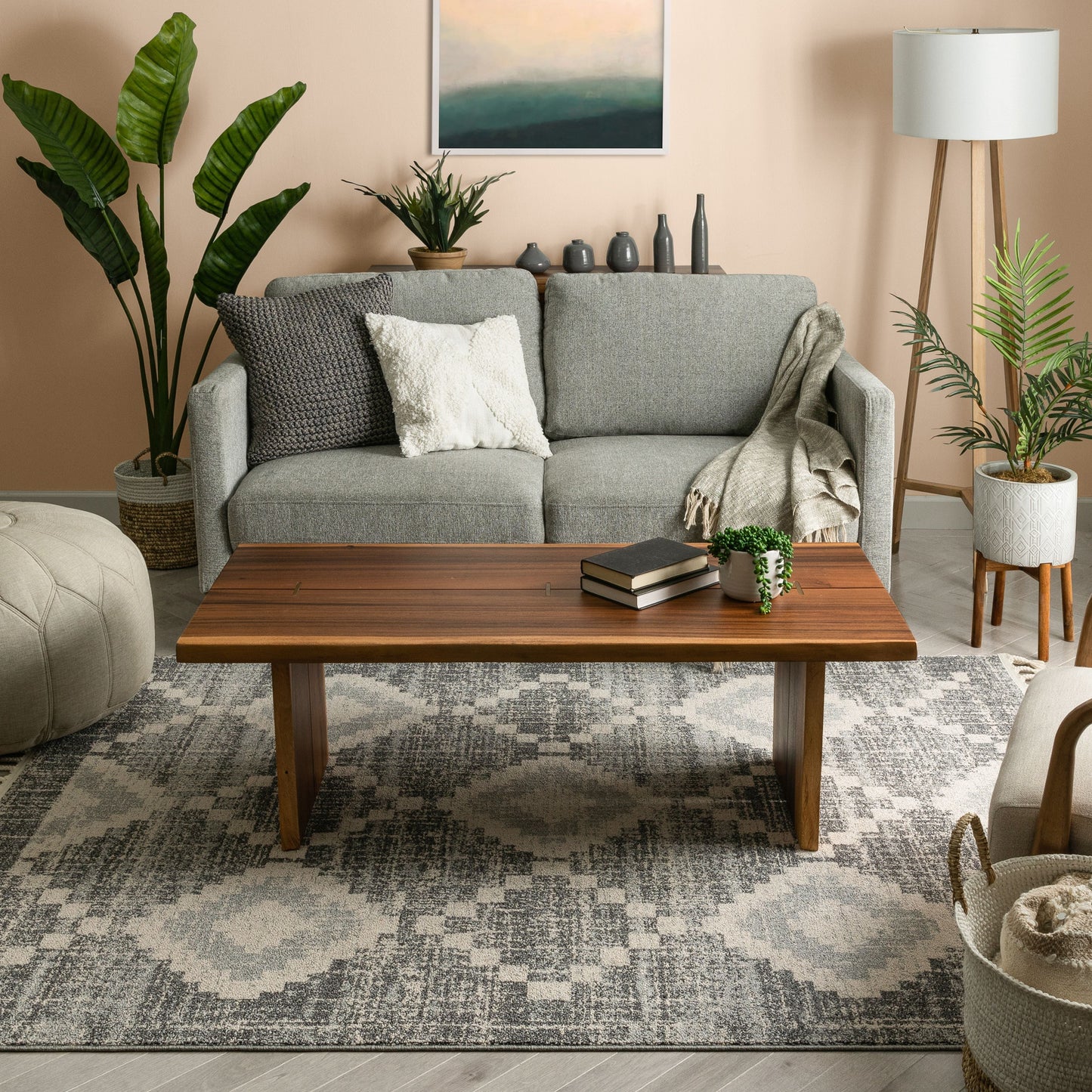Juliet Tribal Geometric Diamond Pattern Grey Kilim-Style Rug LDL-177