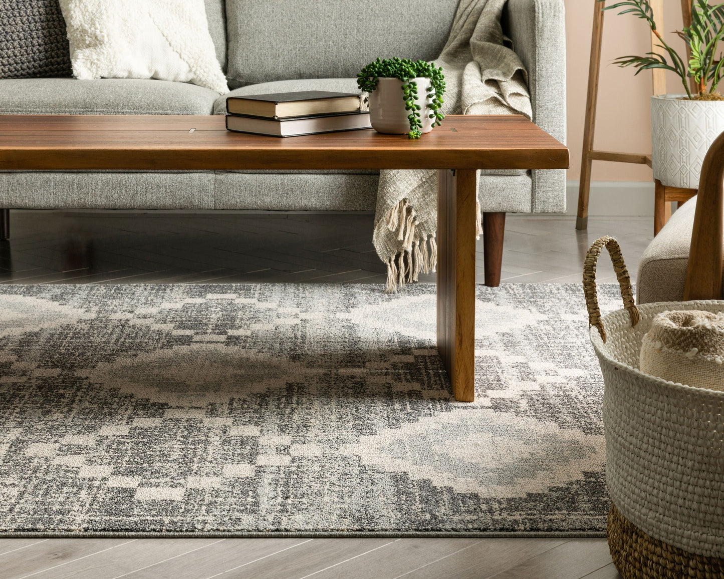 Juliet Tribal Geometric Diamond Pattern Grey Kilim-Style Rug LDL-177