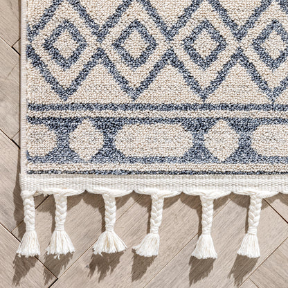 Zafer Tribal Geometric Pattern Light Blue Ivory Kilim-Style RugLDL-216