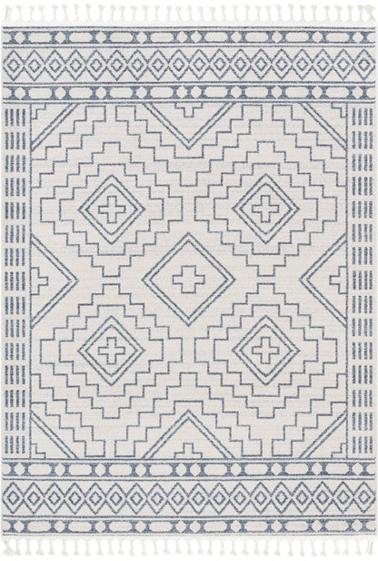 Zafer Tribal Geometric Pattern Light Blue Ivory Kilim-Style RugLDL-216