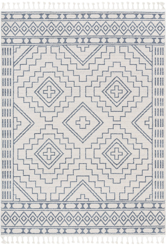 Zafer Tribal Geometric Pattern Light Blue Ivory Kilim-Style RugLDL-216