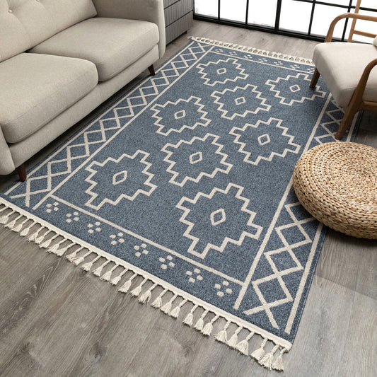 Mica Southwestern Tribal Geometric Denim Blue Kilim-Style Rug LDL-26