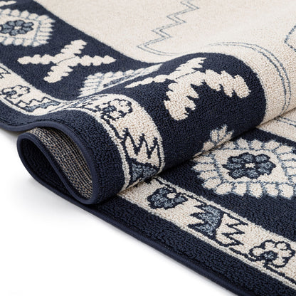 Kaya Southwestern Tribal Medallion Dark Blue Kilim-Style Rug LDL-34