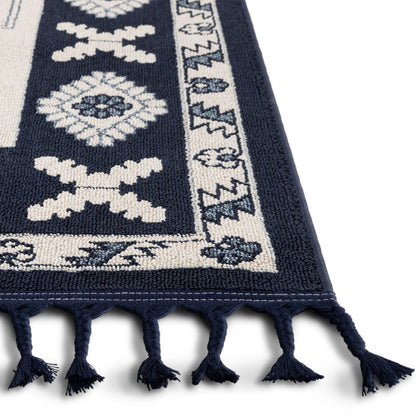 Kaya Southwestern Tribal Medallion Dark Blue Kilim-Style Rug LDL-34