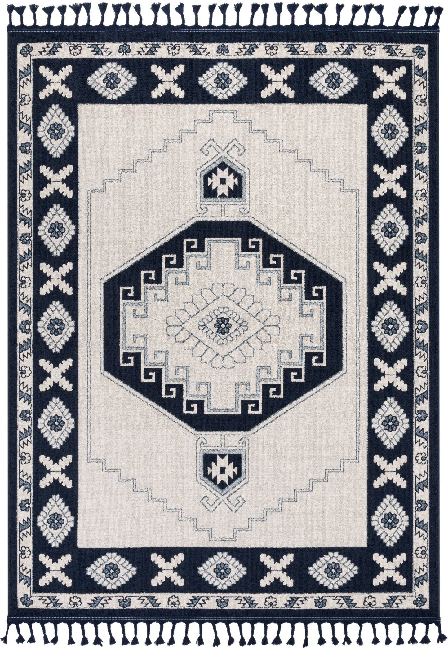 Kaya Southwestern Tribal Medallion Dark Blue Kilim-Style Rug LDL-34