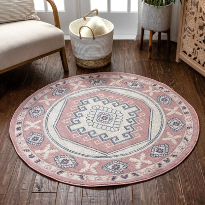 Kaya Southwestern Tribal Medallion Blush Kilim-Style Rug LDL-39