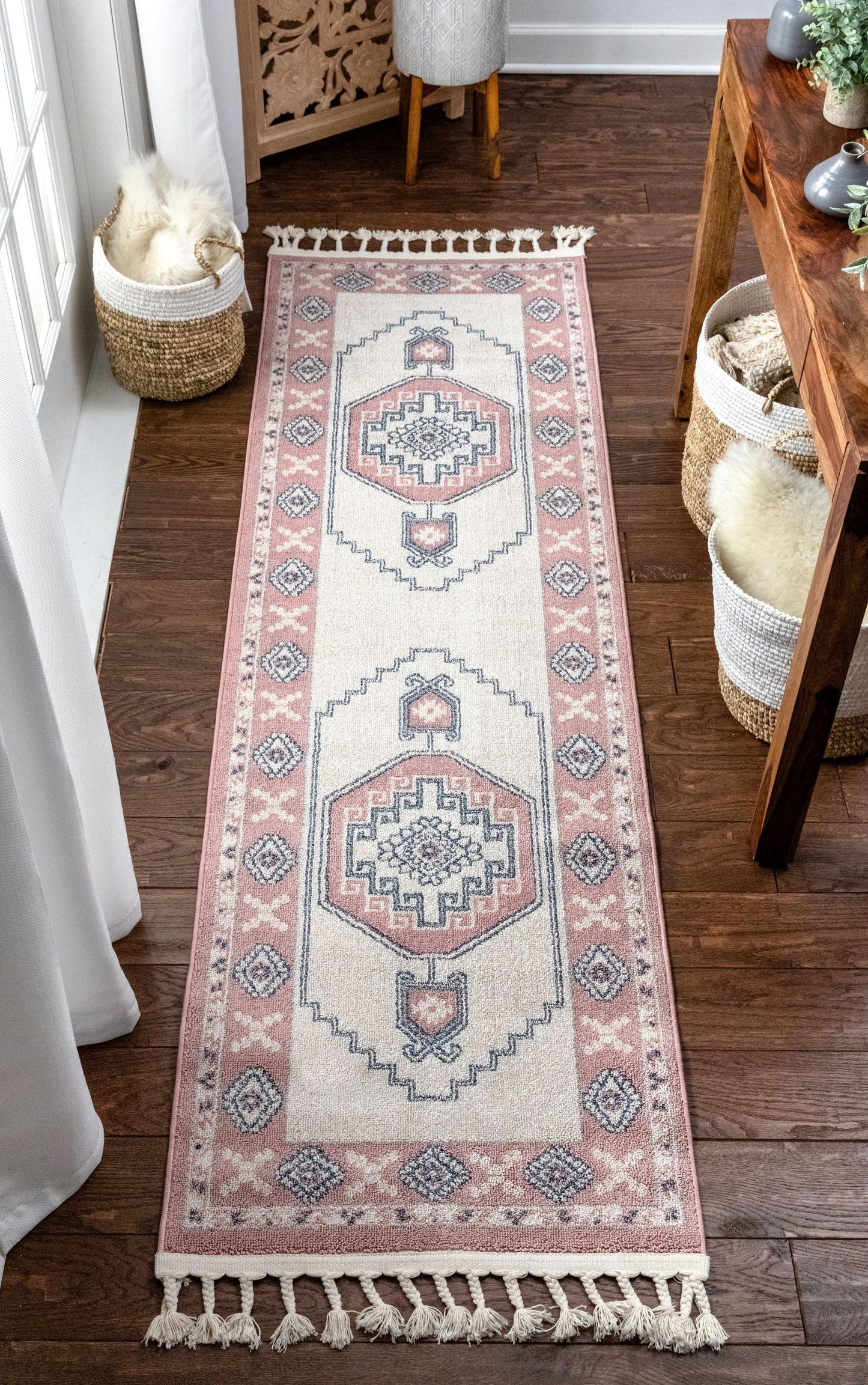 Kaya Southwestern Tribal Medallion Blush Kilim-Style Rug LDL-39