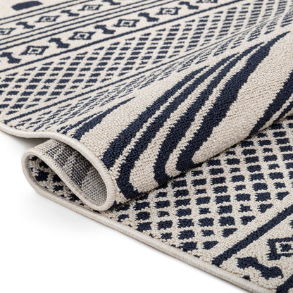 Cruce Tribal Moroccan Geometric Dark Blue Kilim-Style Rug LDL-74