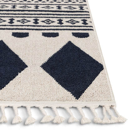 Cruce Tribal Moroccan Geometric Dark Blue Kilim-Style Rug LDL-74