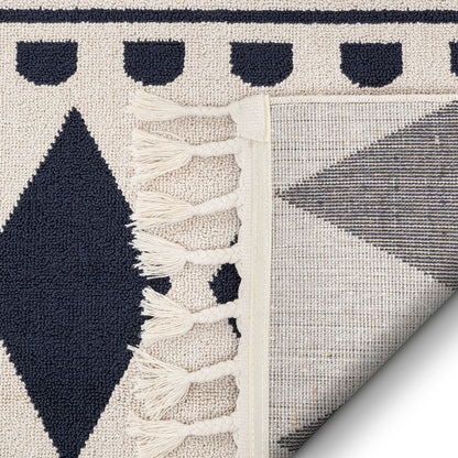Cruce Tribal Moroccan Geometric Dark Blue Kilim-Style Rug LDL-74