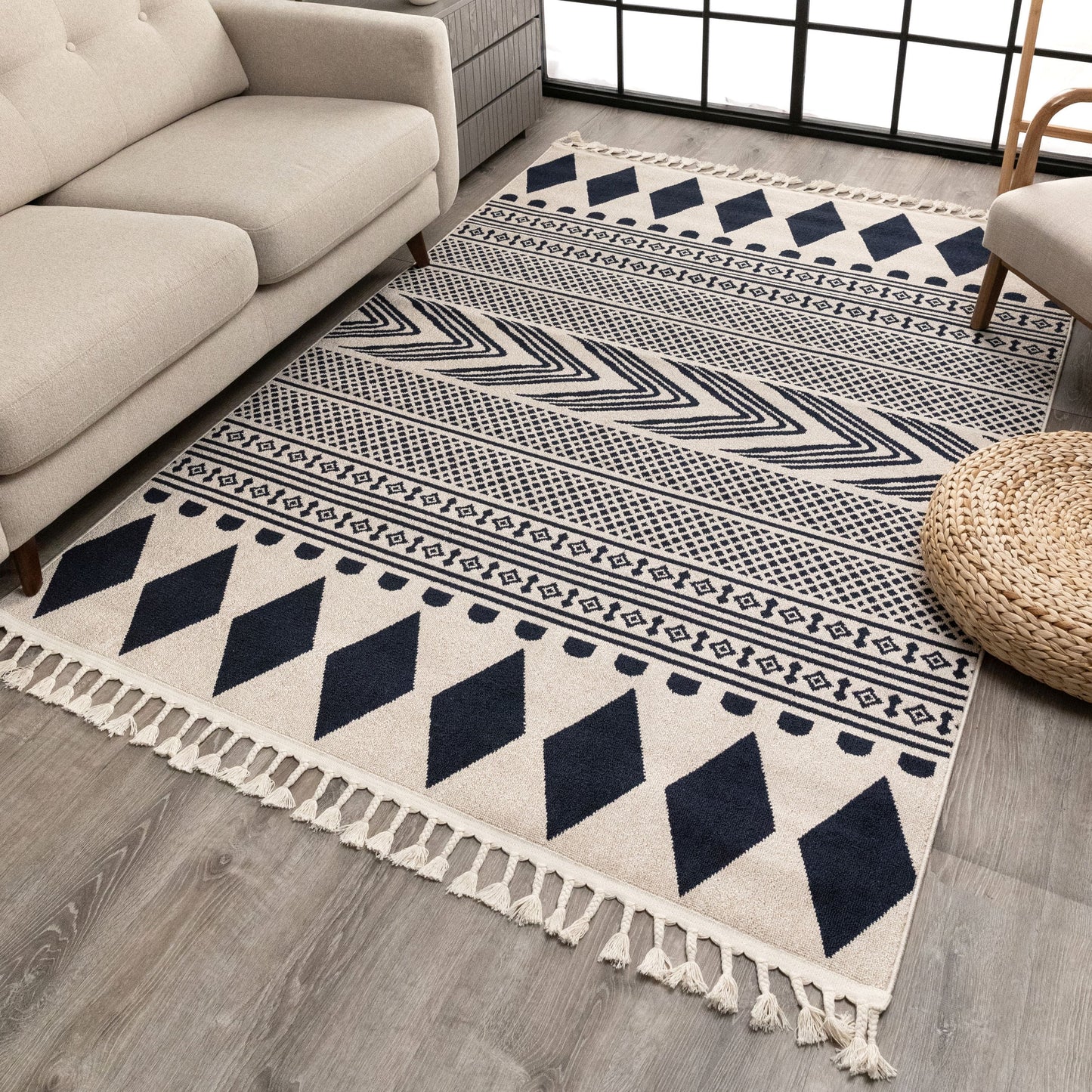Cruce Tribal Moroccan Geometric Dark Blue Kilim-Style Rug LDL-74