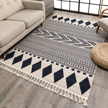 Cruce Tribal Moroccan Geometric Dark Blue Kilim-Style Rug LDL-74