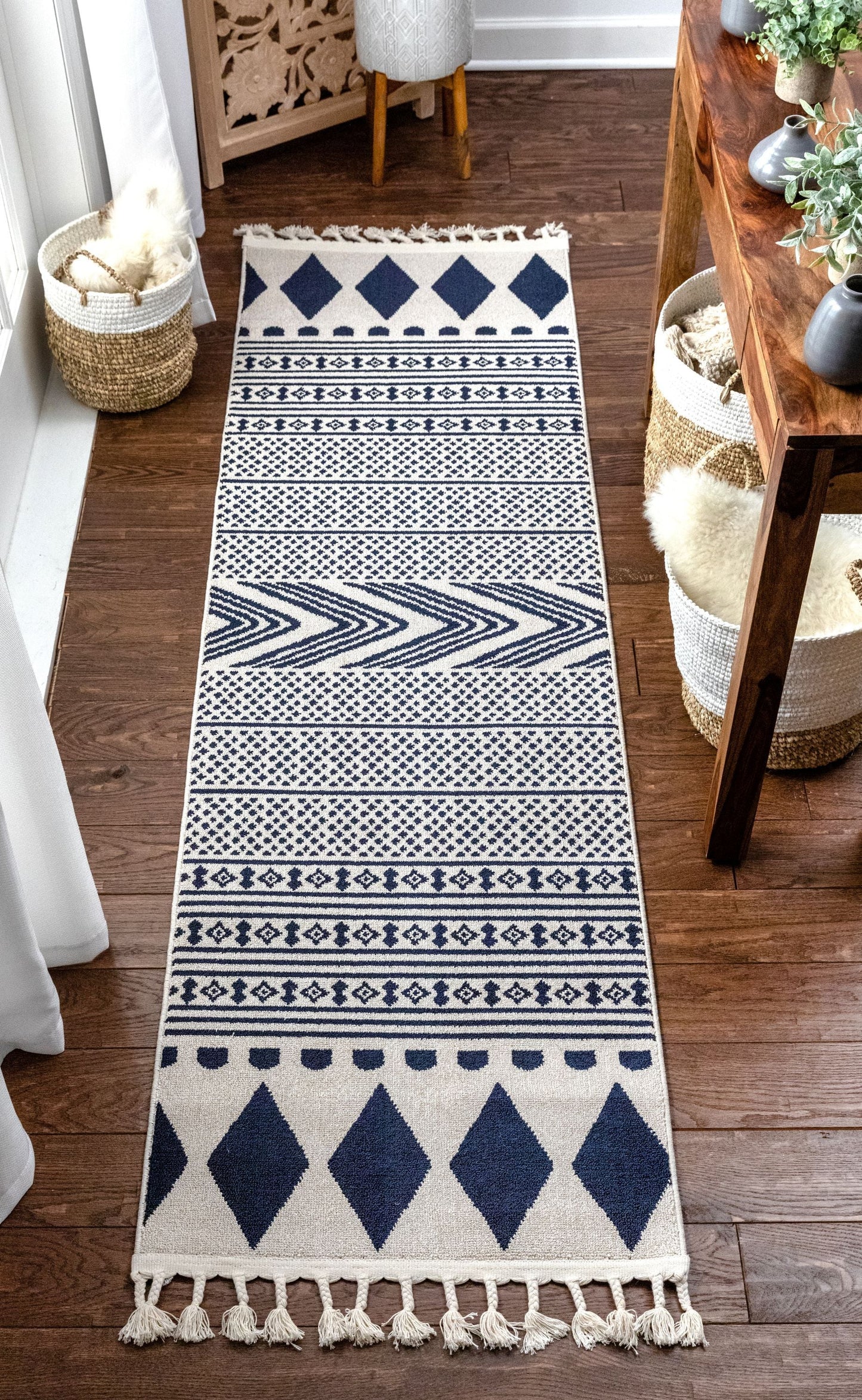 Cruce Tribal Moroccan Geometric Dark Blue Kilim-Style Rug LDL-74