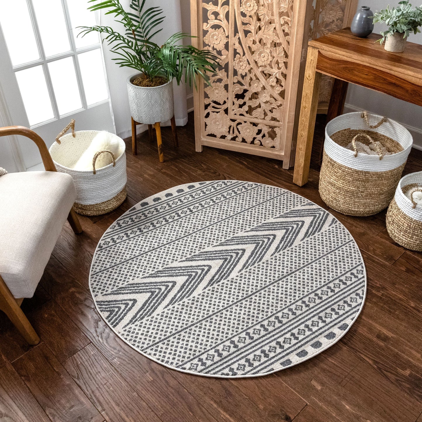 Cruce Tribal Moroccan Geometric Grey Kilim-Style Rug LDL-78