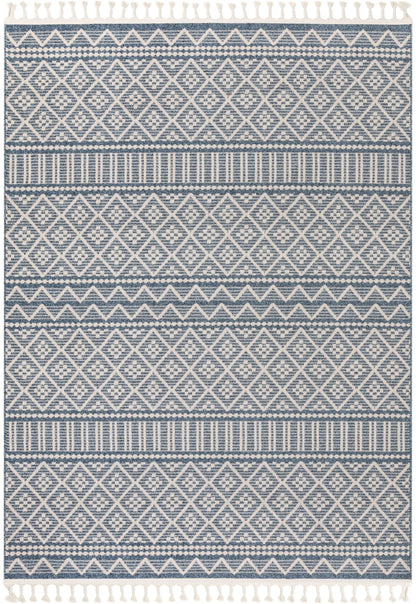 Covina Tribal Geometric Diamond Denim Blue Kilim-Style Rug LDL-86
