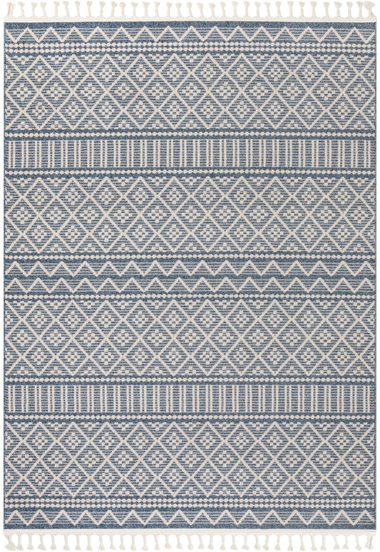 Covina Tribal Geometric Diamond Denim Blue Kilim-Style Rug LDL-86
