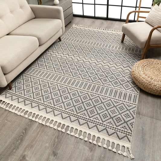 Covina Tribal Geometric Diamond Grey Kilim-Style Rug LDL-88