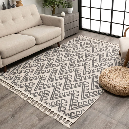 Tico Geometric Tribal Beige Kilim-Style Rug LDL-92