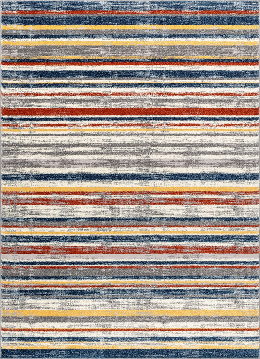 Thar Modern Stripes Ivory Multi High-Low Rug LEO-52