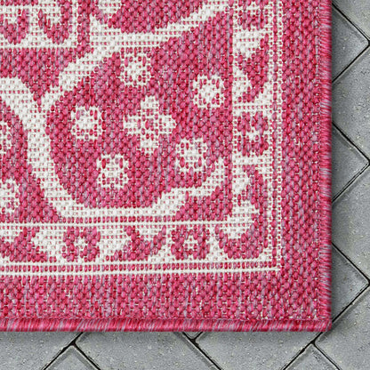 Celesine Oriental Medallion Indoor/Outdoor Fuschia Flat-Weave Rug LIA-190