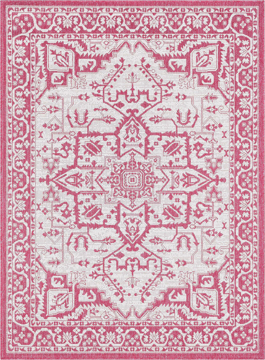 Celesine Oriental Medallion Indoor/Outdoor Fuschia Flat-Weave Rug LIA-190