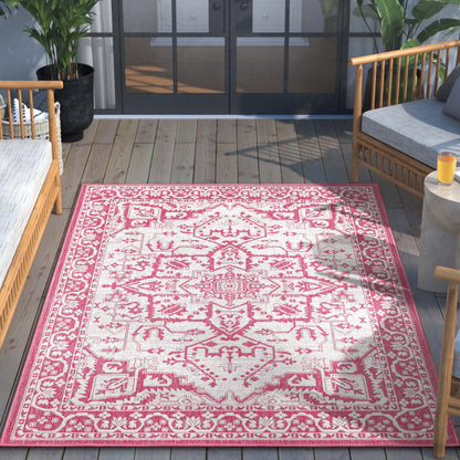 Celesine Oriental Medallion Indoor/Outdoor Fuschia Flat-Weave Rug LIA-190