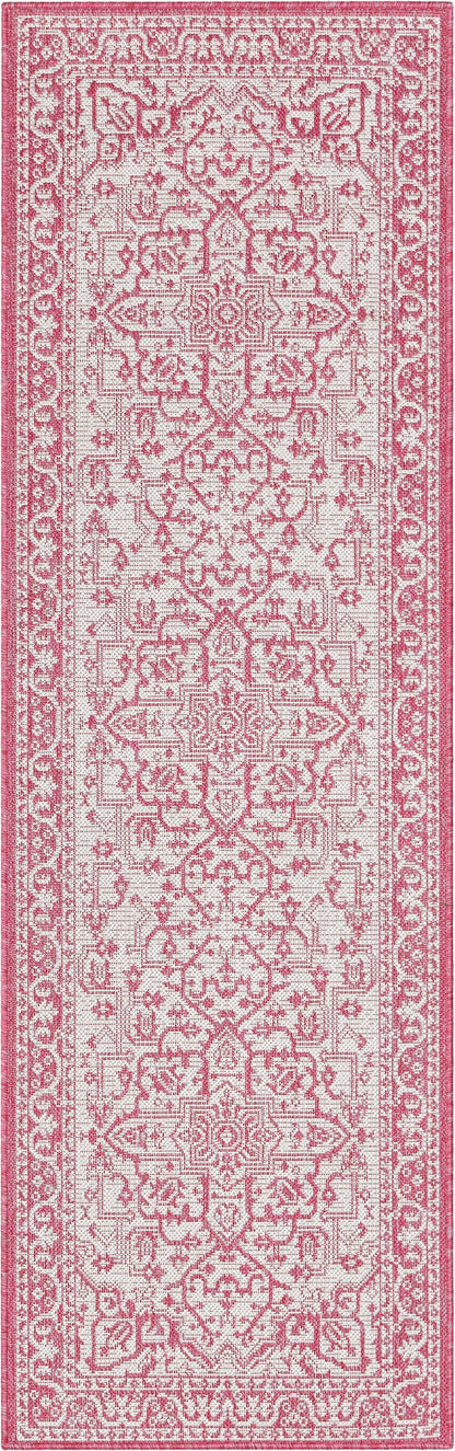 Celesine Oriental Medallion Indoor/Outdoor Fuschia Flat-Weave Rug LIA-190