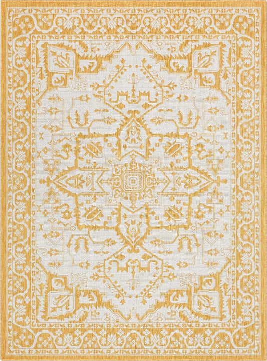 Celesine Oriental Medallion Indoor/Outdoor Yellow Flat-Weave Rug LIA-191
