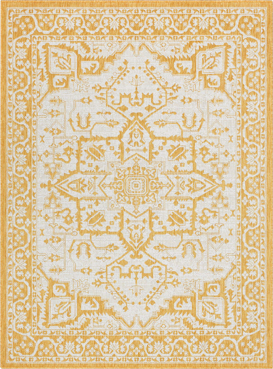 Celesine Oriental Medallion Indoor/Outdoor Yellow Flat-Weave Rug LIA-191