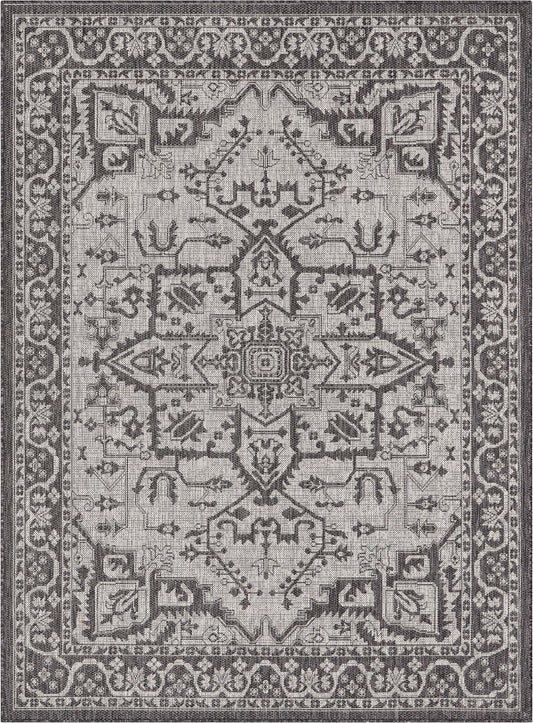 Celesine Oriental Medallion Indoor/Outdoor Black Flat-Weave Rug LIA-193