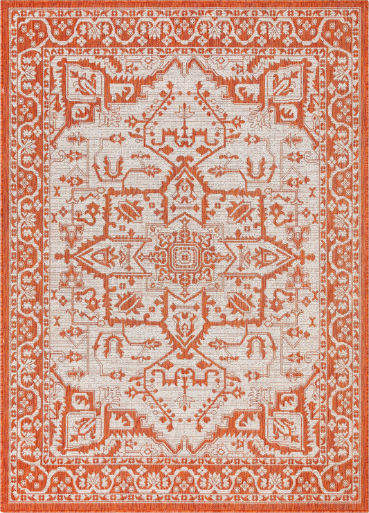 Celesine Oriental Medallion Indoor/Outdoor Orange Flat-Weave Rug LIA-199