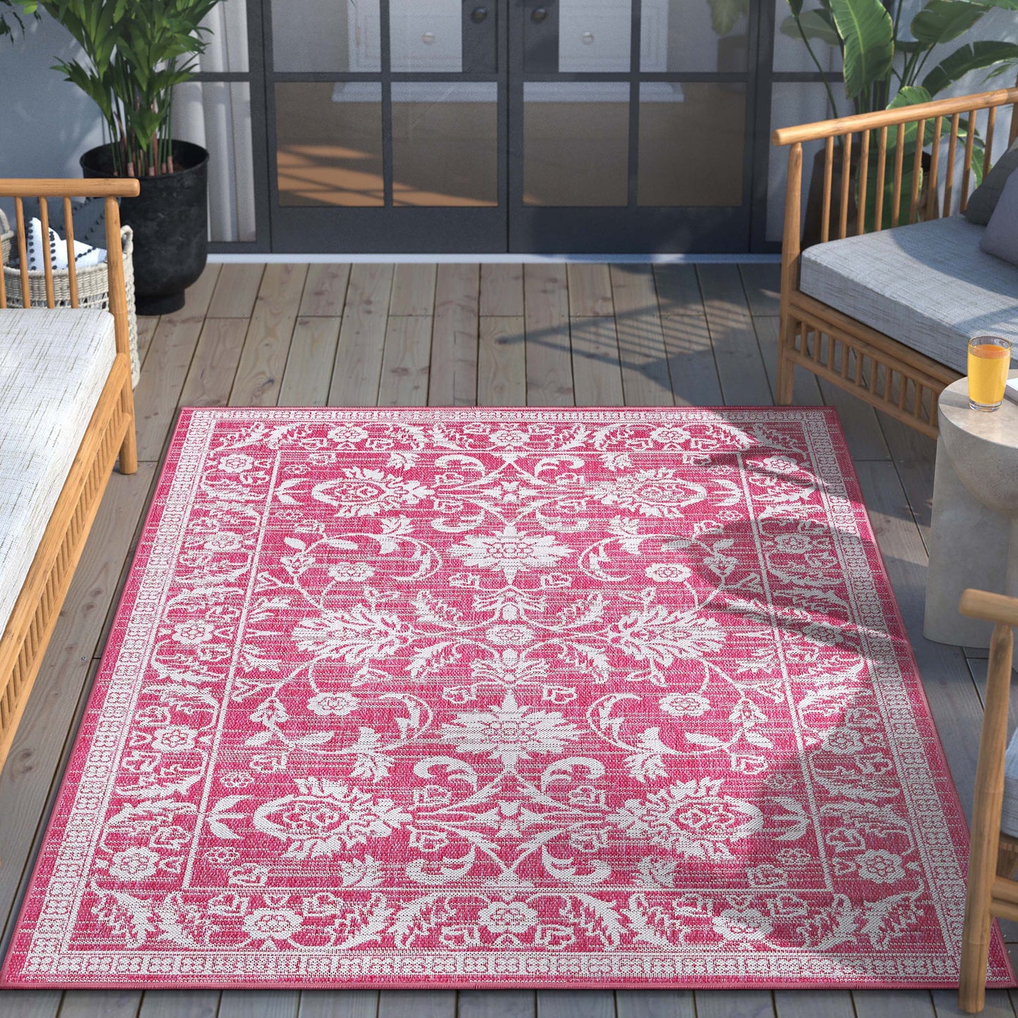 Delphi Oriental Persian Indoor/Outdoor Fuchsia Flat-Weave Rug LIA-200