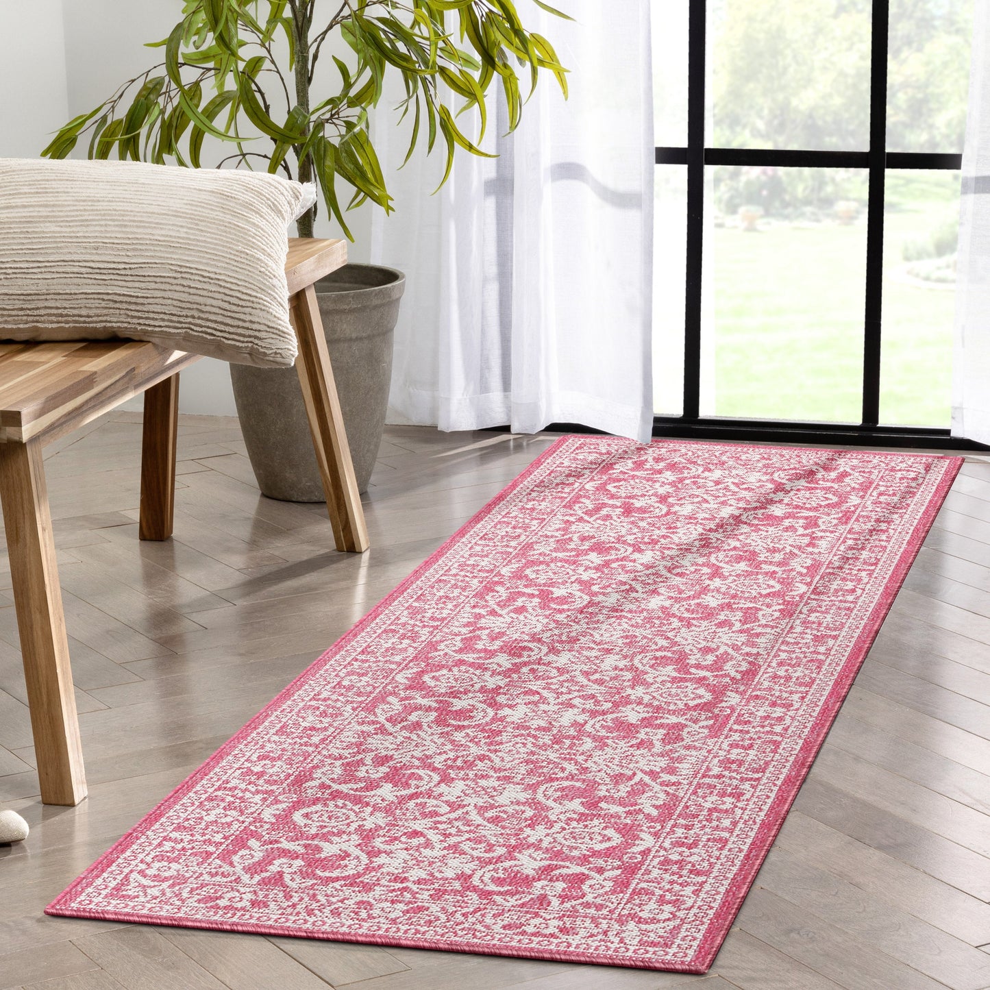 Delphi Oriental Persian Indoor/Outdoor Fuchsia Flat-Weave Rug LIA-200