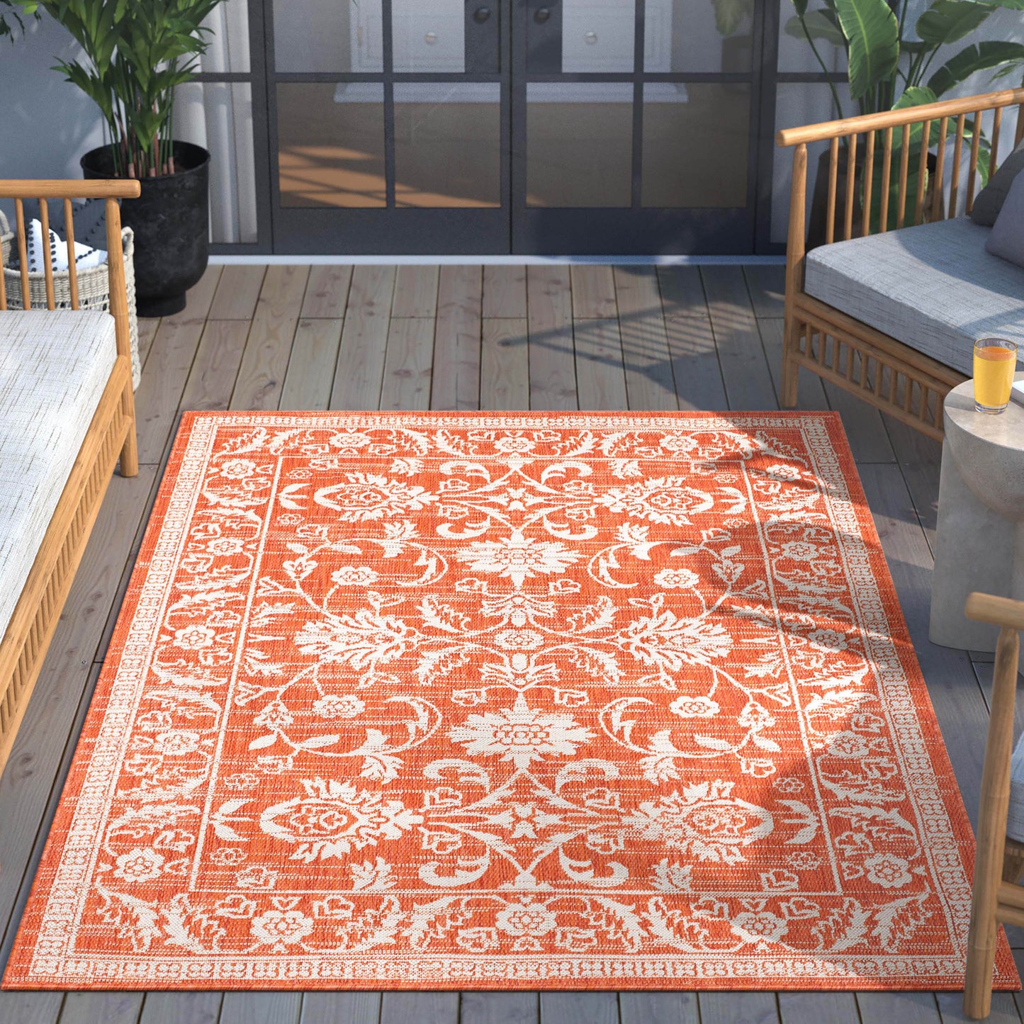 Delphi Oriental Persian Indoor/Outdoor Orange Flat-Weave Rug LIA-209