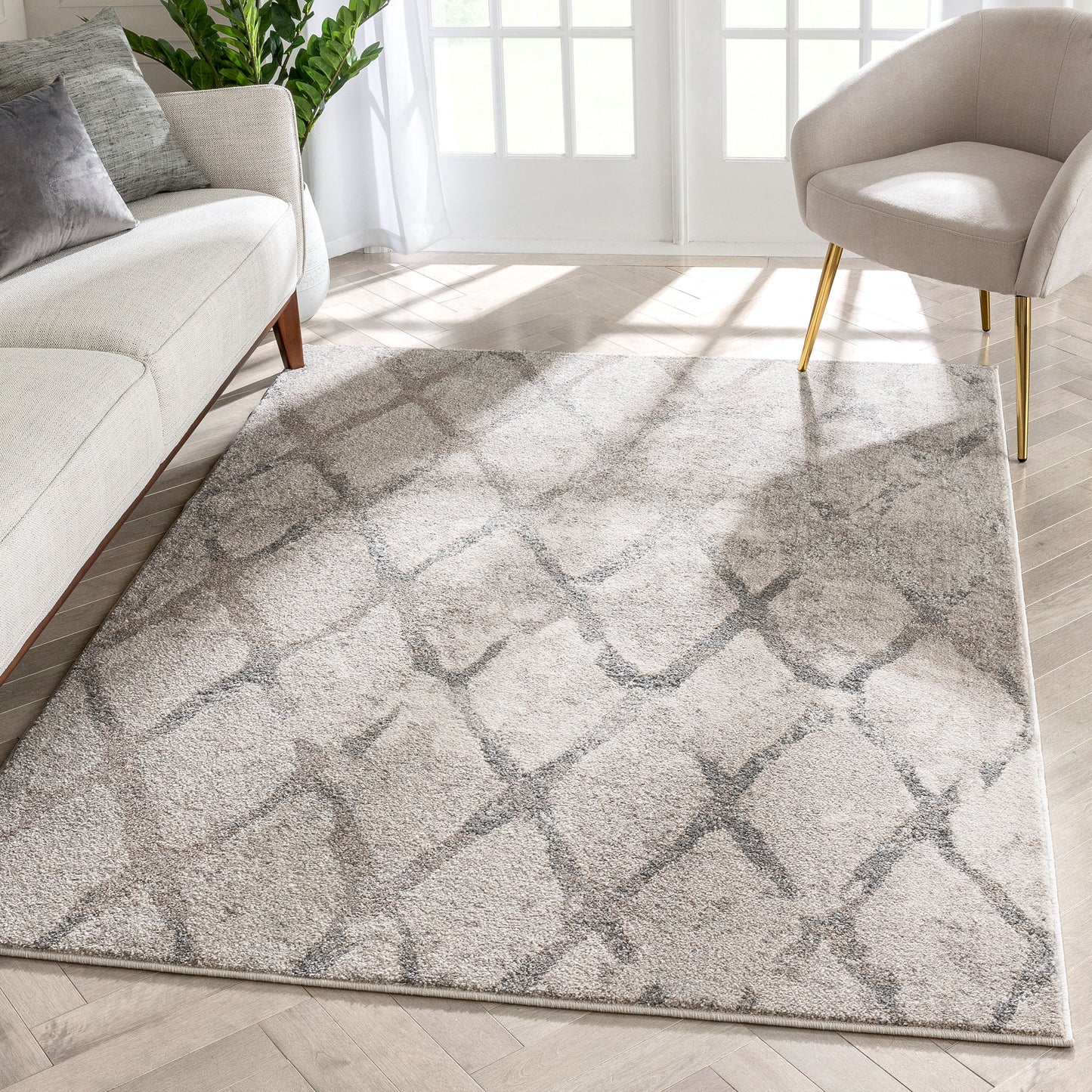 Cecil Moroccan Lattice Trellis Ivory Vintage Rug LIS-102