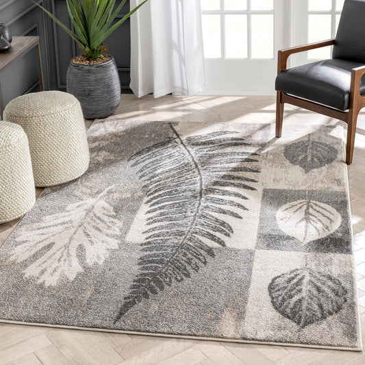 Odette Botanical Transitional Leaves Grey Vintage Rug LIS-117