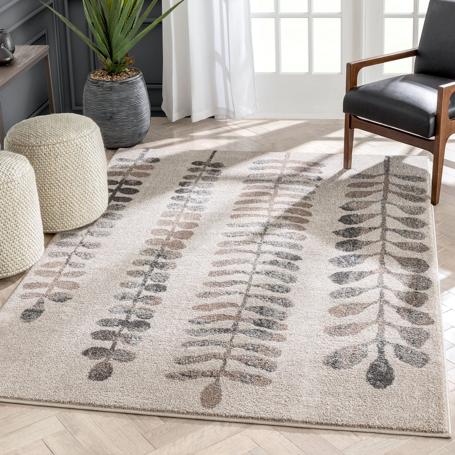 Myra Abstract Leaf Pattern Ivory Vintage Rug LIS-132