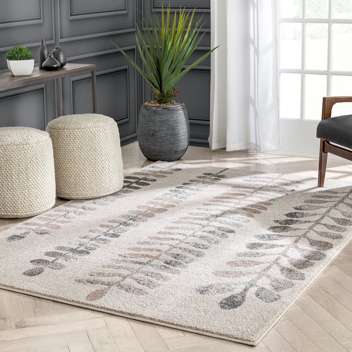 Myra Abstract Leaf Pattern Ivory Vintage Rug LIS-132