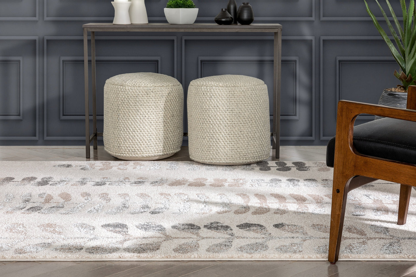 Myra Abstract Leaf Pattern Ivory Vintage Rug LIS-132