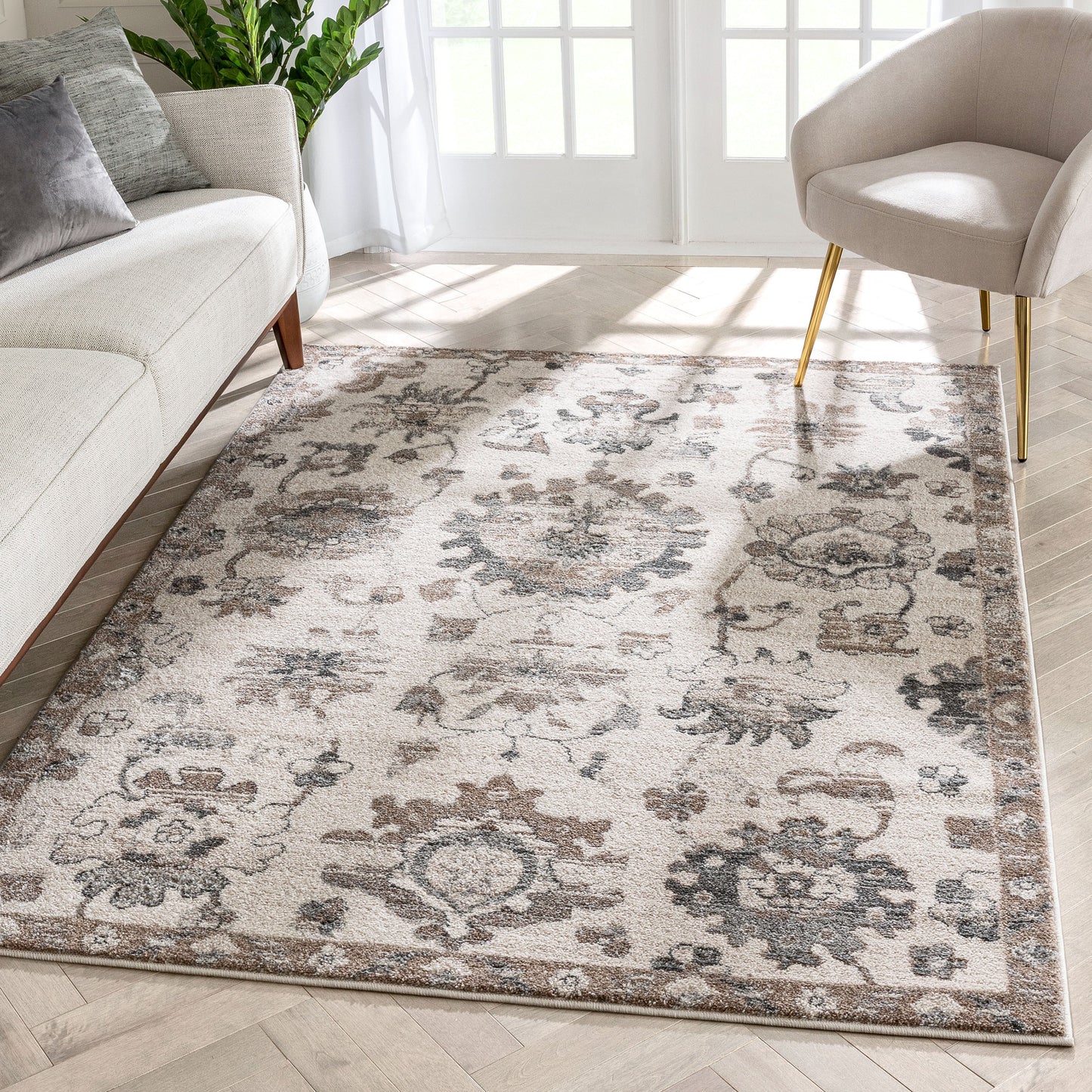 Selma Oriental Floral Pattern Ivory Vintage Rug LIS-152