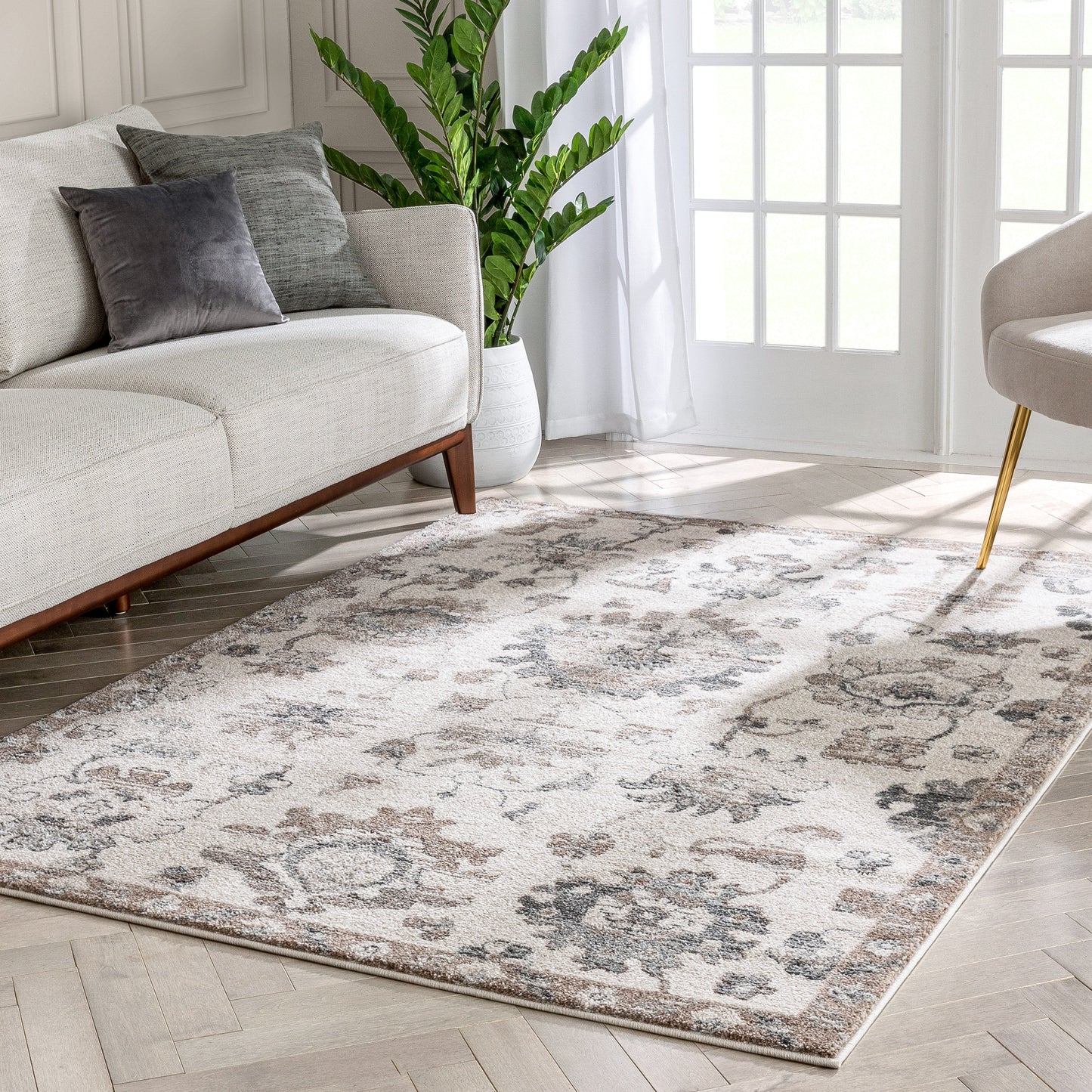 Selma Oriental Floral Pattern Ivory Vintage Rug LIS-152