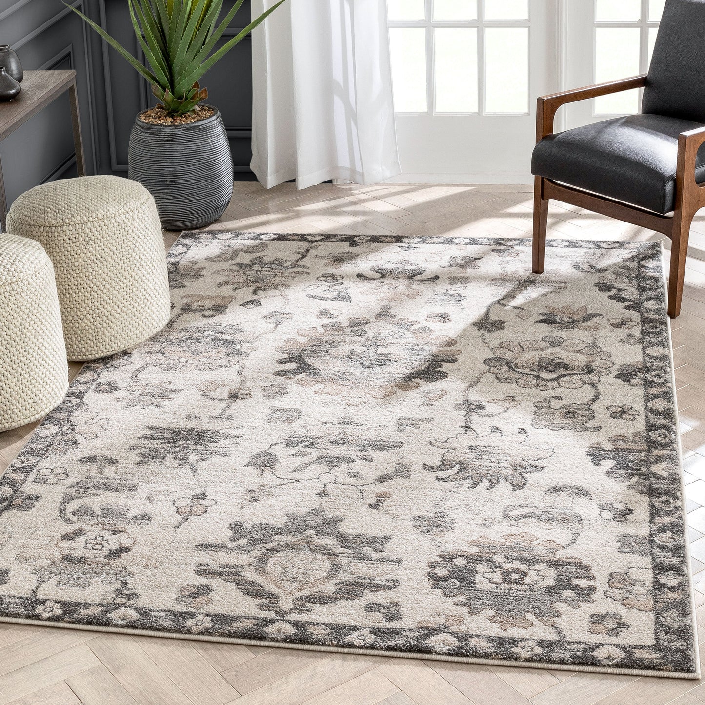 Selma Oriental Floral Pattern Grey Vintage Rug LIS-167