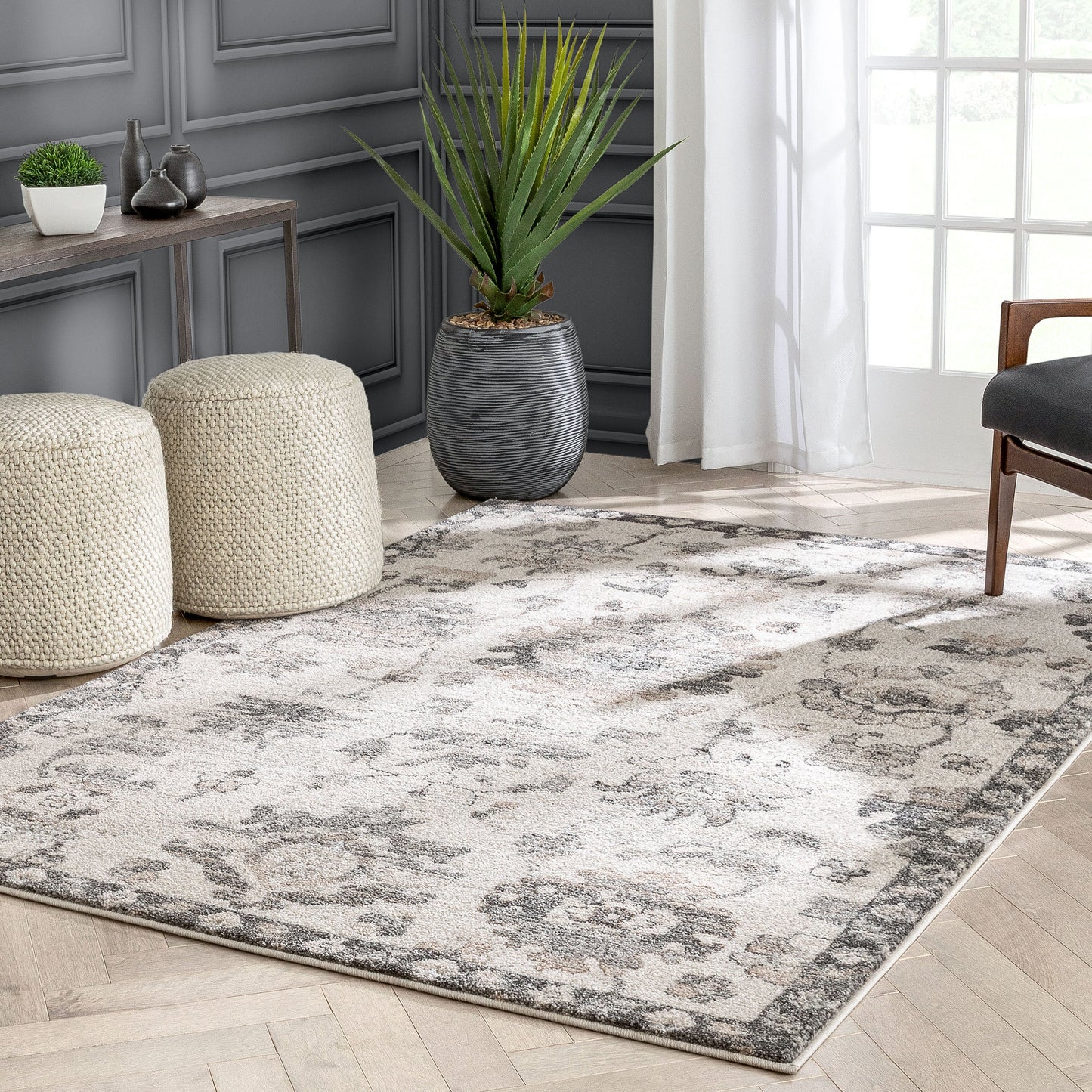 Selma Oriental Floral Pattern Grey Vintage Rug LIS-167