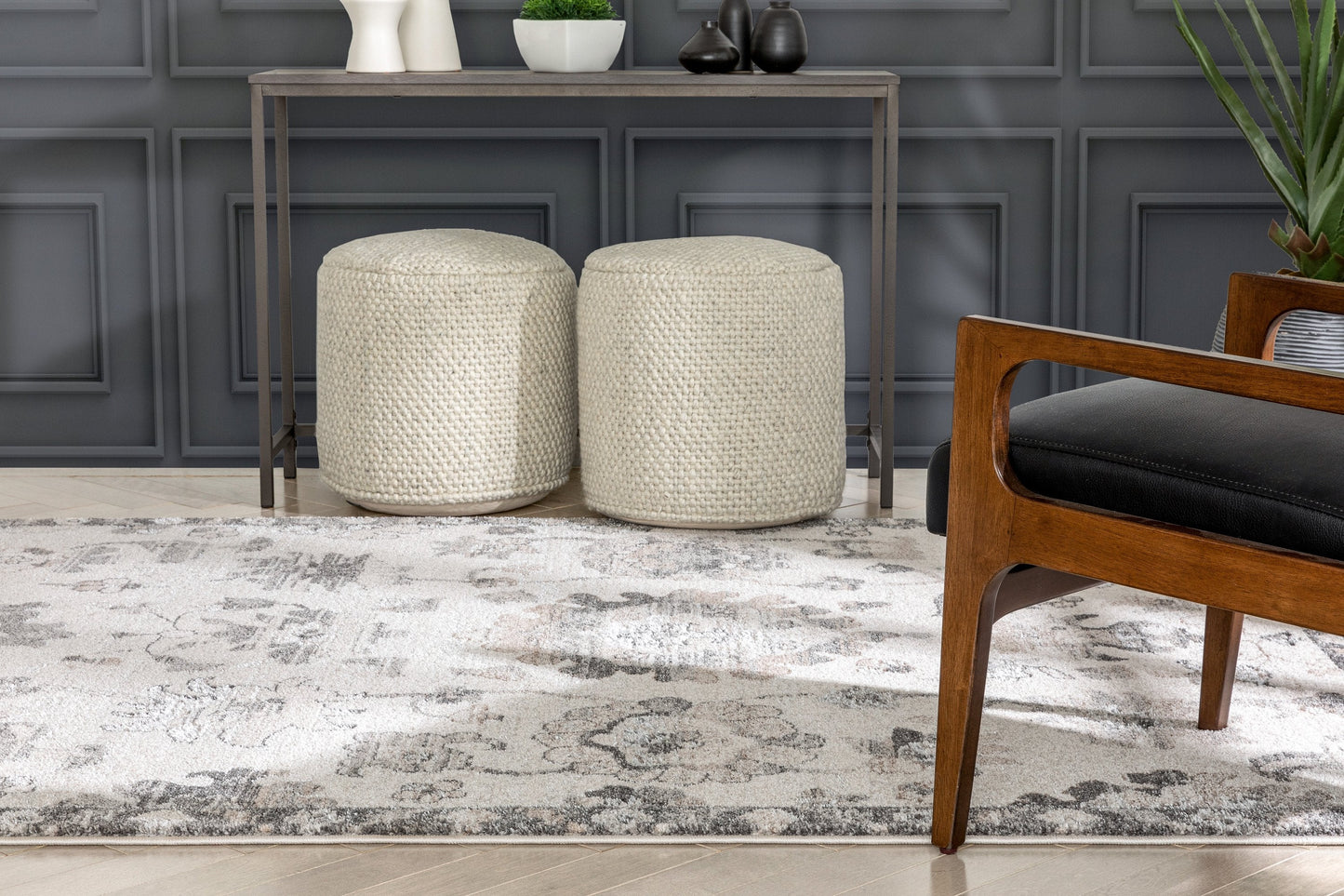 Selma Oriental Floral Pattern Grey Vintage Rug LIS-167