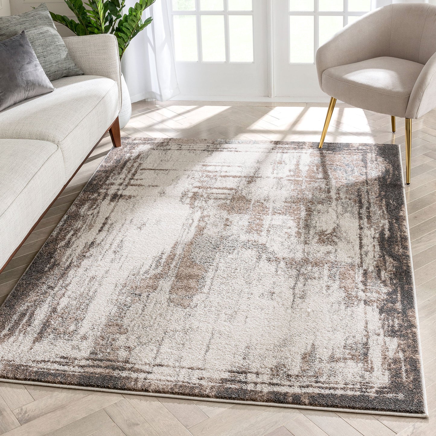 Francis Abstract Brushstroke Ivory Vintage Rug LIS-172