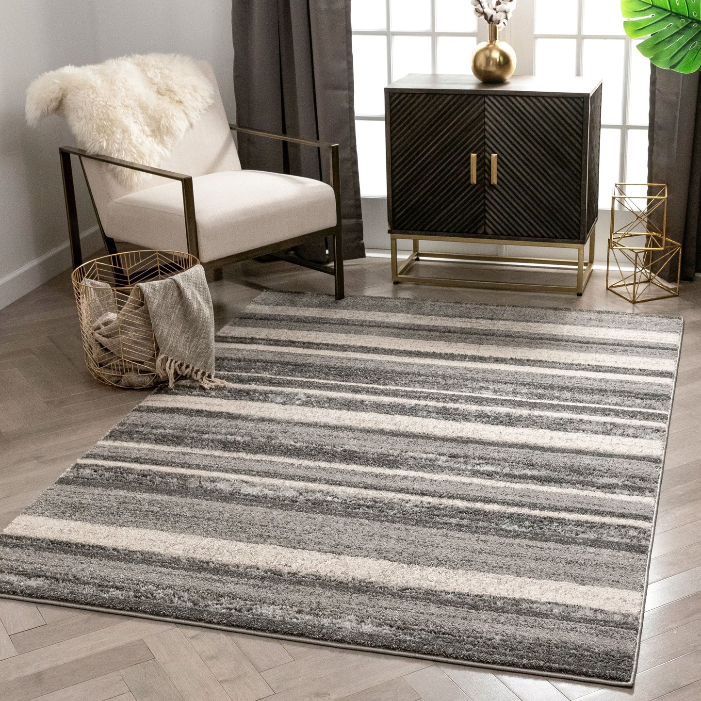 Cadi Contemporary Stripes Grey Rug LIS-17