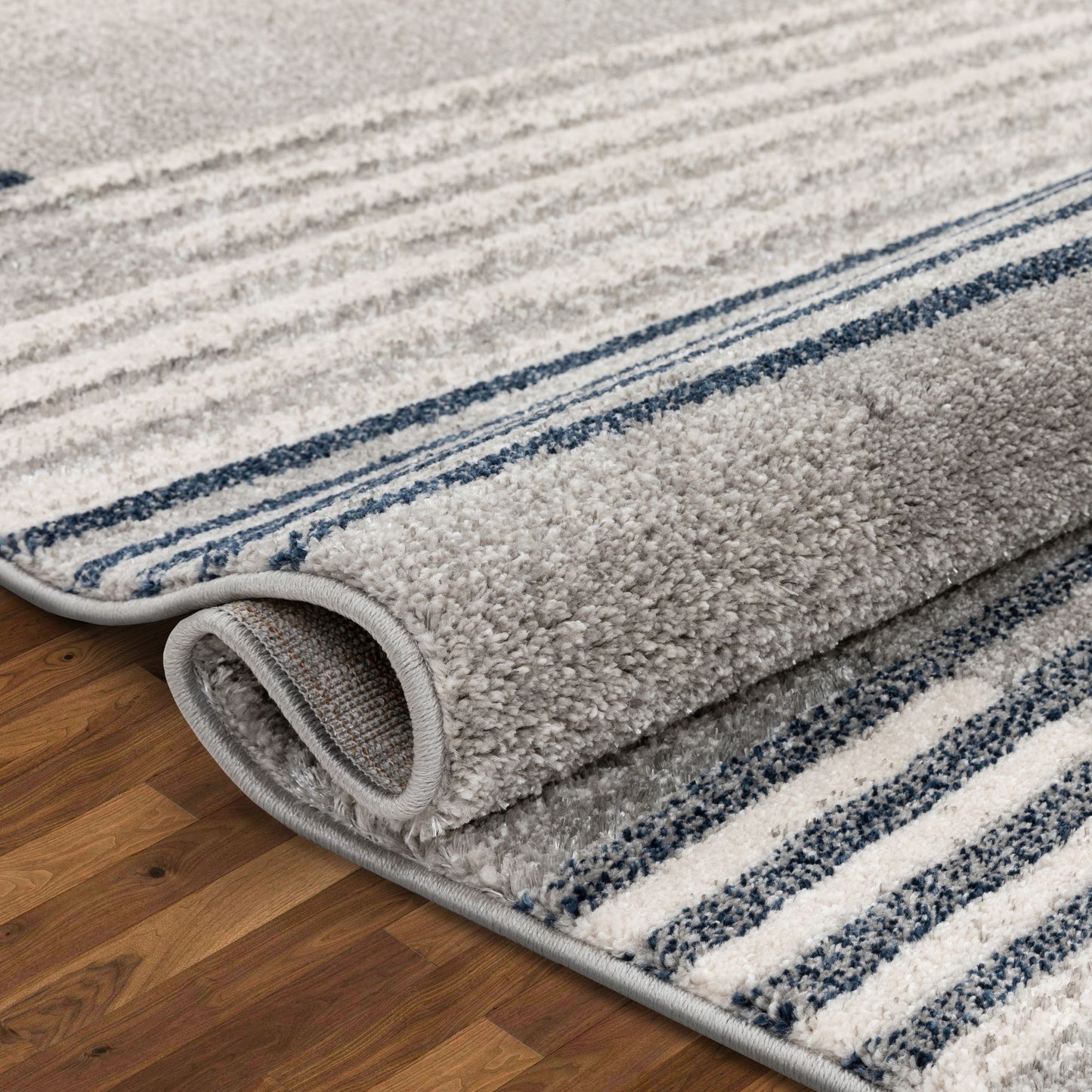 Linea Contemporary Solid & Striped Distressed Grey / Blue Rug LIS-57